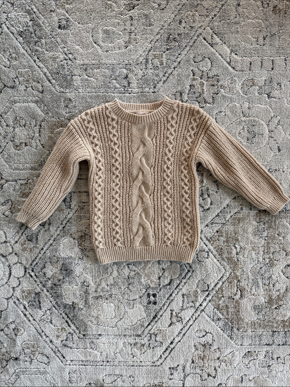Cat & Jack Girls 3T Beige Cable Knit Sweater - Cozy Classic